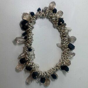 Silver Stretch Black and Clear Stone Bracelet Jewelry